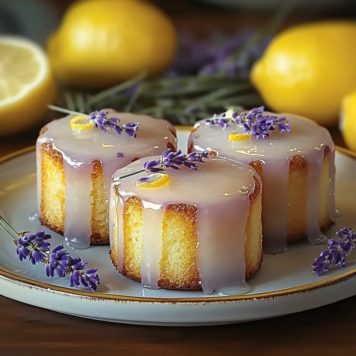 Mini Lemon Cakes Lavender Glaze