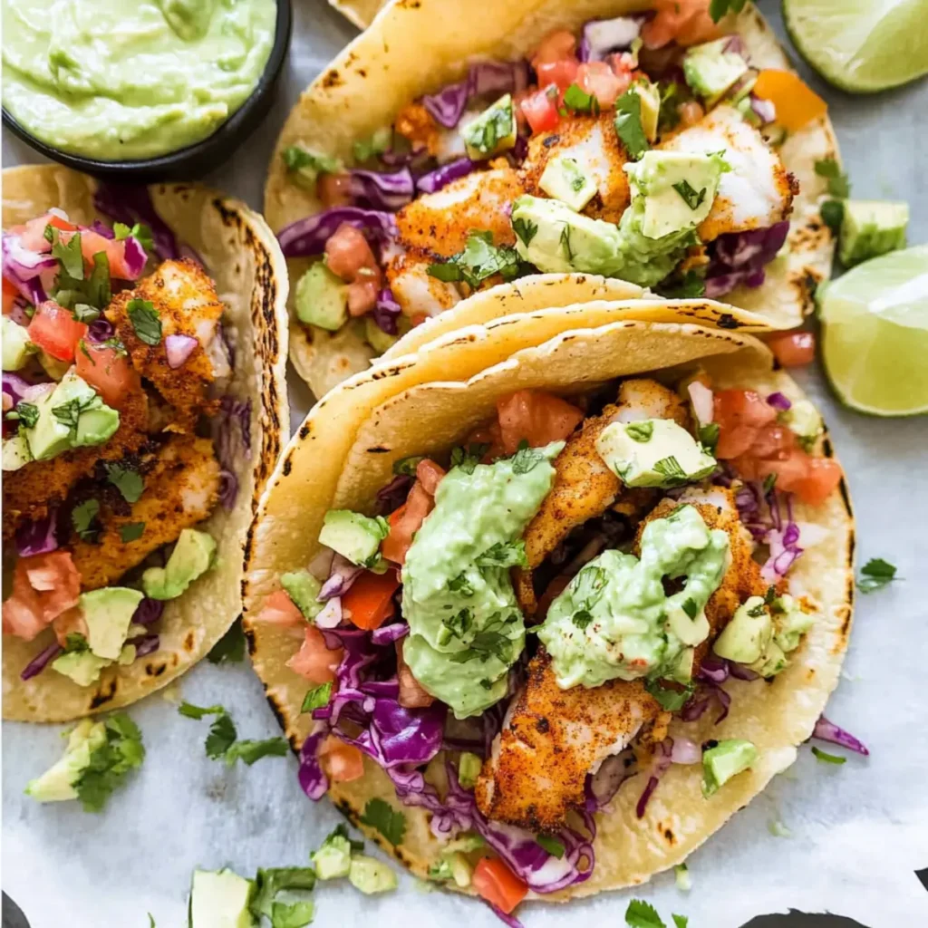 Baja Fish Tacos with Creamy Avocado Slaw in 30 Minutes