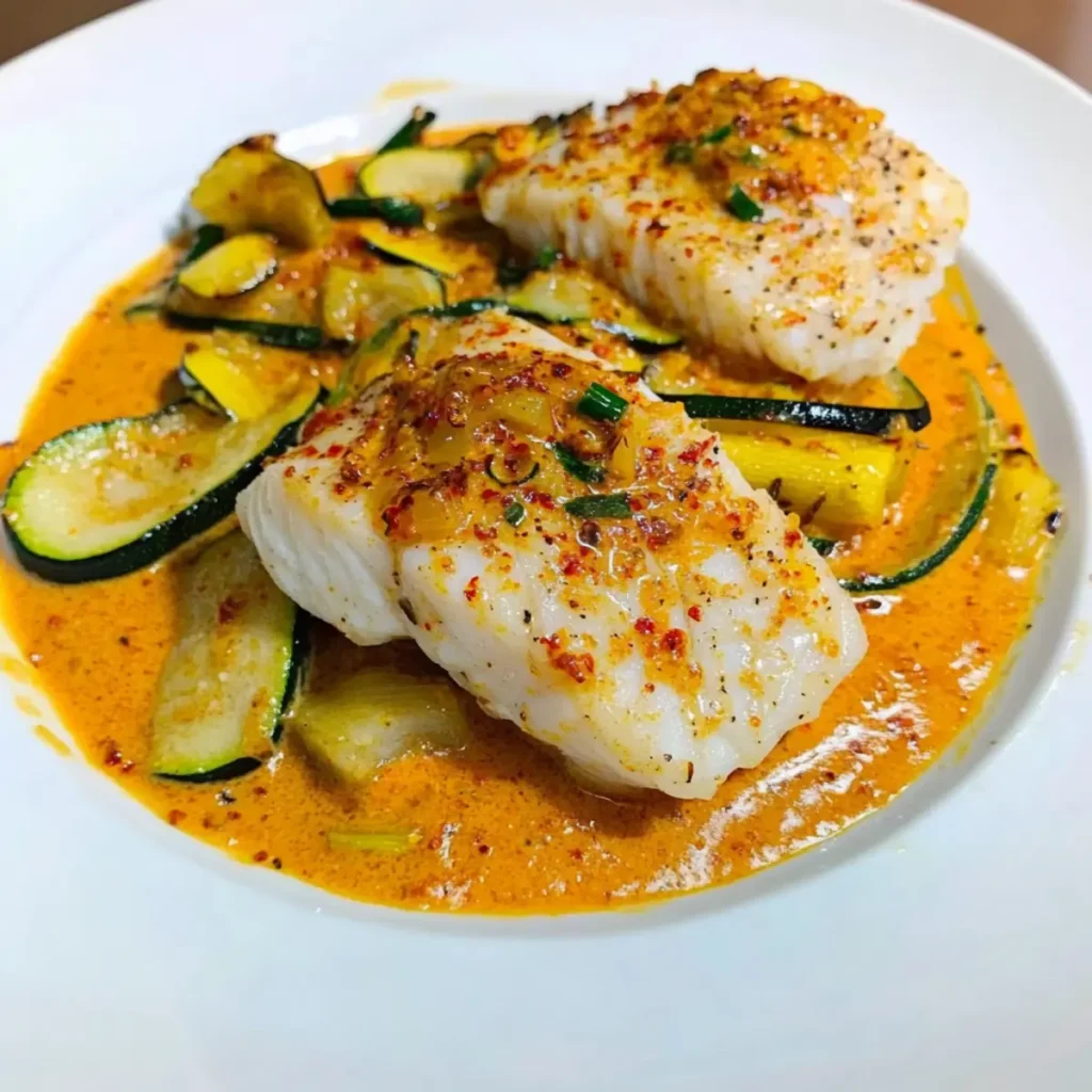 Savor Cod in Roasted Red Pepper Sauce for a Keto Delight
