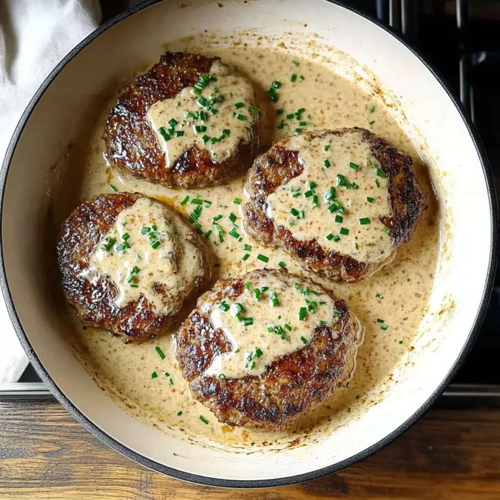 Mouthwatering Salisbury Steaks in Horseradish Parmesan Sauce