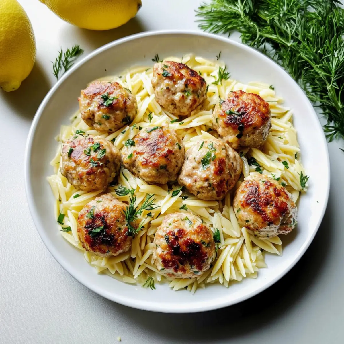 Greek Chicken Meatballs with Lemon Orzo