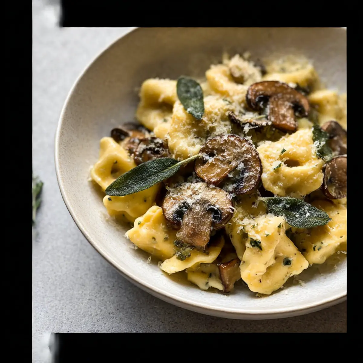 Cheese Tortellini with Butter, Mushrooms